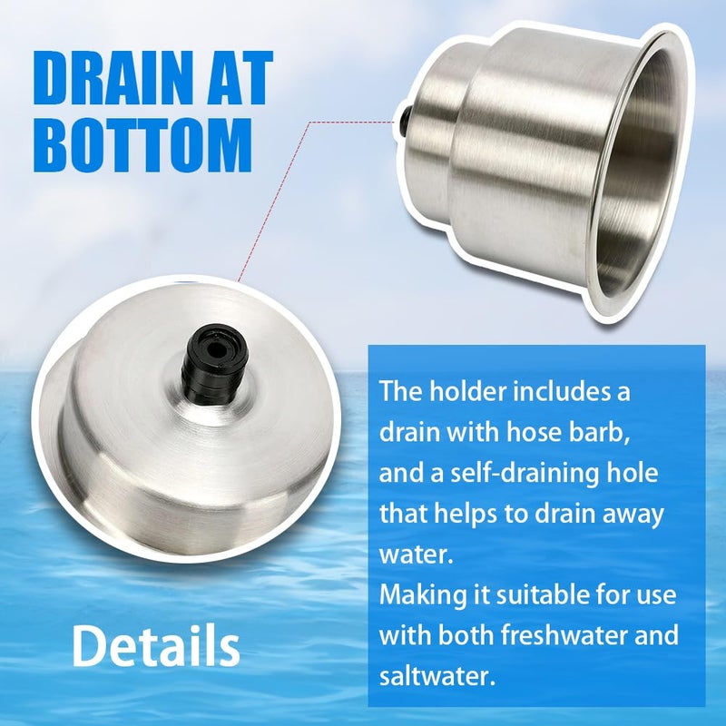 Haida 4pcs Stainless Steel Cup Drink Holder with Drain Marine Boat RV Camper Universal Drinks Holders for Marine Yacht Truck RV - Image 3